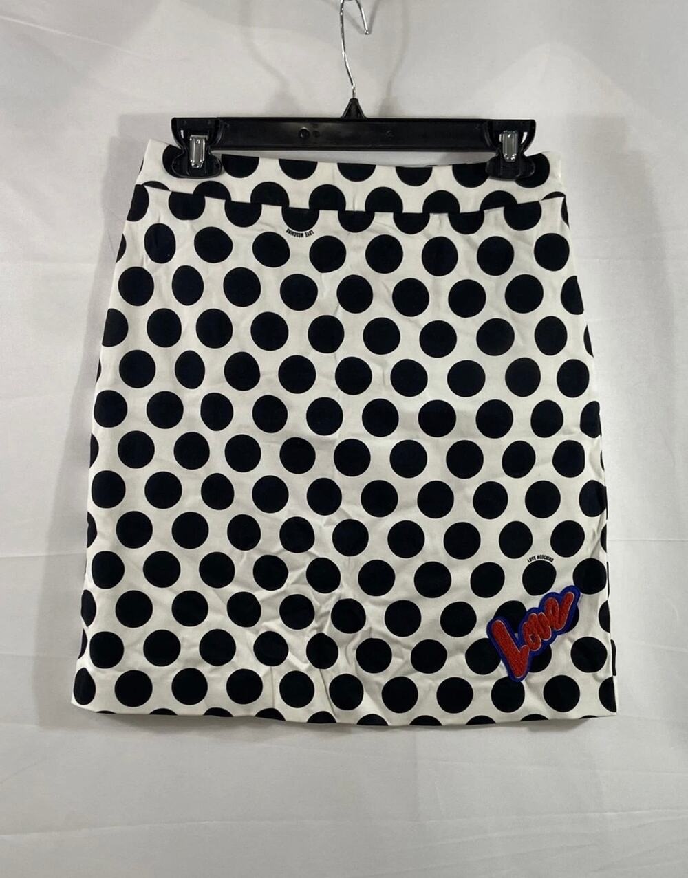 Love Moschino Black and White LOVE Polka Dot Pencil Mini Skirt Sz. 6